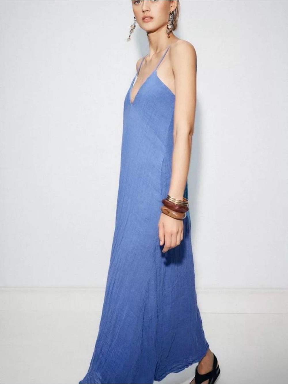 Zara Sky Blue Linen Slip Dress
